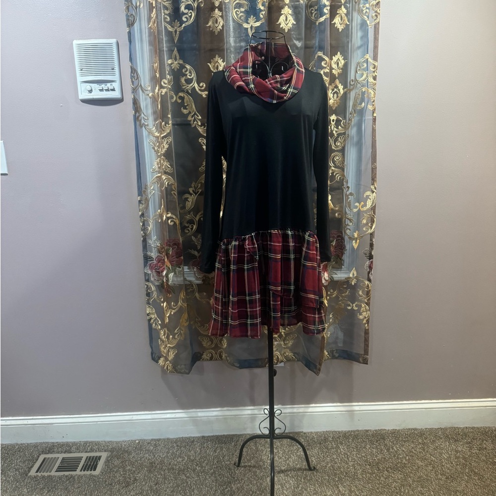 Reborn Black and Red Plaid Long Sleeve Dress